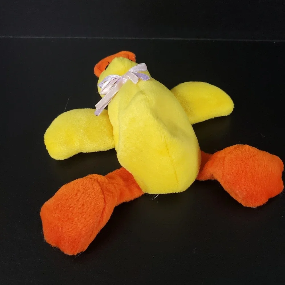 Small Yellow Floppy Bean Filled Duck Lavender Purple Satin Bow 8